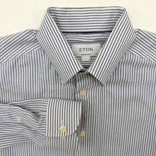 Eton Dress Shirt Mens L 16.5 Blue White Striped Contemporary Fit Button Down