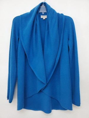 Repeat Cashmere Women's Open Front Cardigan with Shawl Neck in Blue Size XS