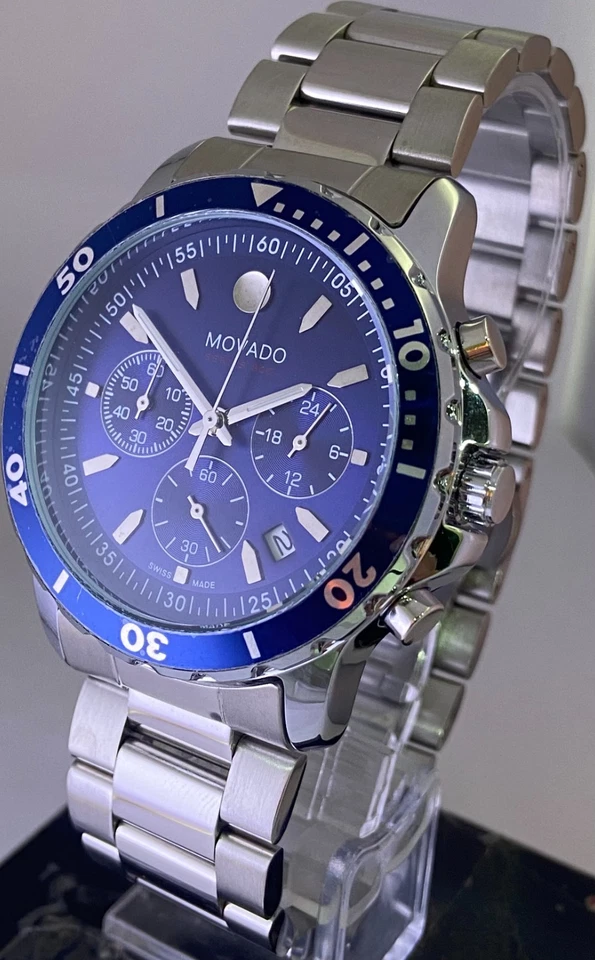 Refurbished Blue Dial Movado Chronograph With Date, Stainless Steel Quartz Watch - image 3 of 4
