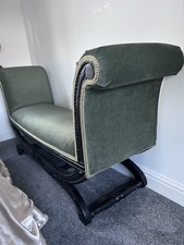 Green Fabric Chaise Longue Scrolled Arm Black Wood Frame 61 x 18 x 31 in