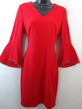Calvin Klein Dress Women's 4 Red Bell Sleeve Bead Embellished Shift