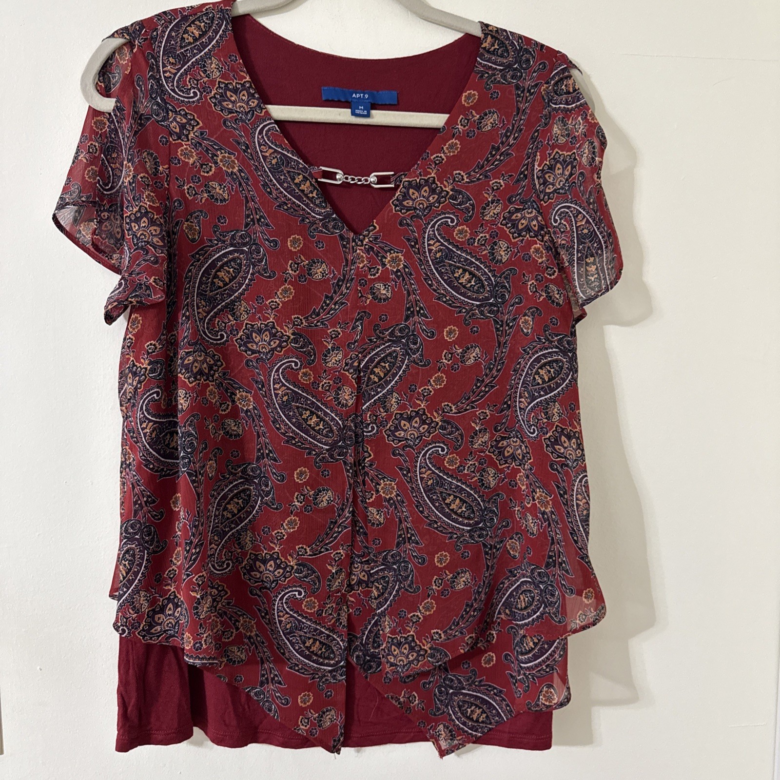 Apt 9 Short Sleeve Multicolor Blouse Women's Size Medium