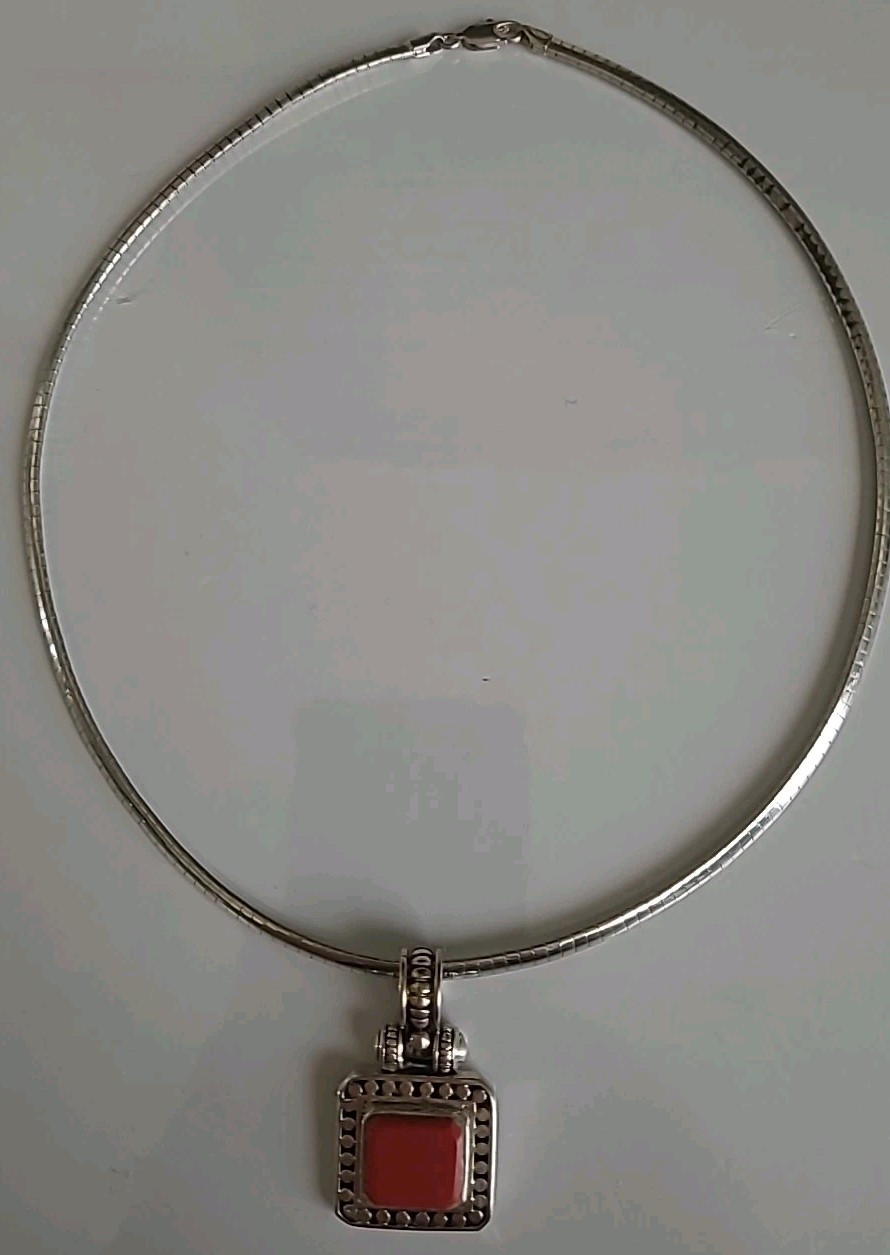 Sterling Silver 925  Choker Pendant Necklace 17 Inch 34 grams
