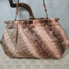 Vintage Real Snakeskin Purse Bag Tan Snake Leather Medium 1970s Multi Tone Retro