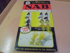 Vintage Lot of six NAB baits on store display card Mille Lacs Mfg. Co., Isle, MN