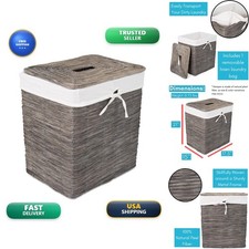 BirdRock Home Rustic Woven Wood Peel Laundry Hamper Grey