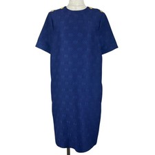 Excellent GUCCI one piece Gold button GG jacquard dress blue wool Women 38