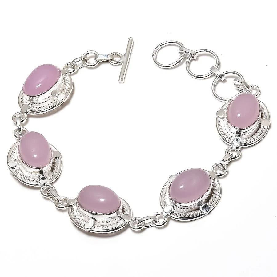 VALENTINO Bracciale gioielli in argento sterling 925 fatto a mano con pietre preziose quarzo rosa misura 7 8"