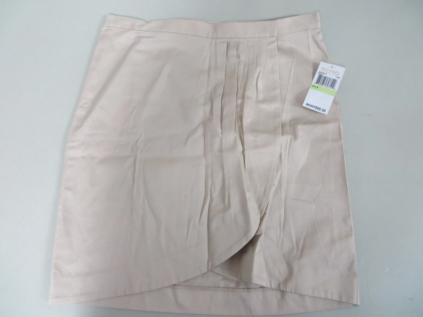 MICHAEL KORS Wrap Pleat Cotton Mini Khaki Skirt Size 4 NWT MSRP $99.50
