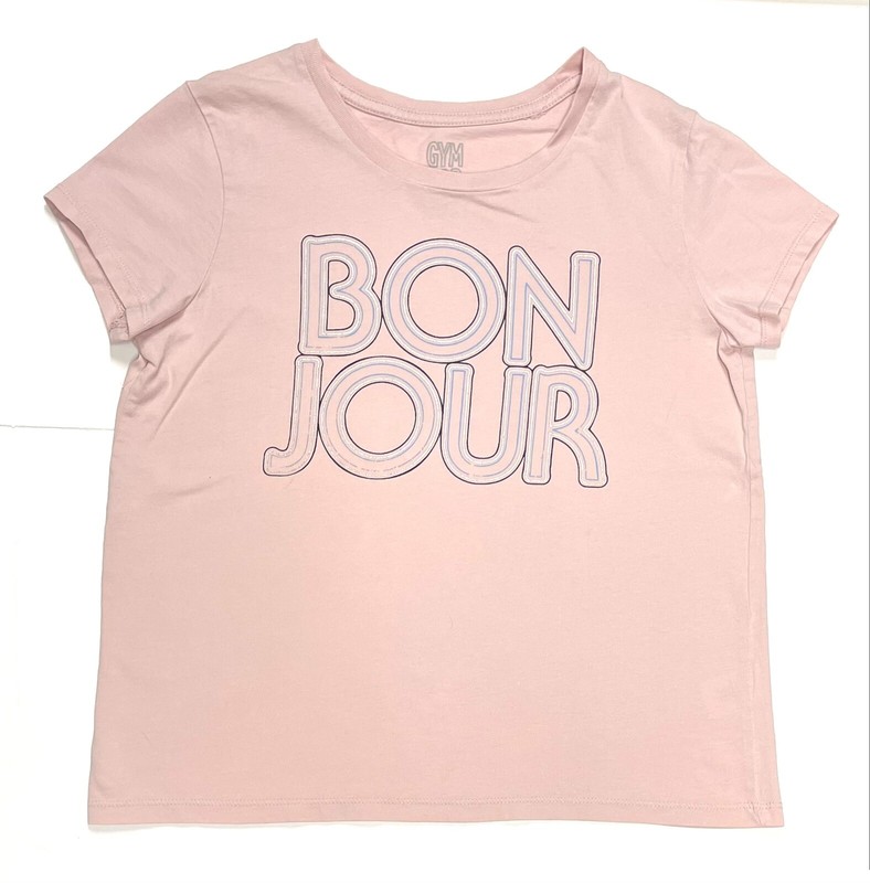 GYMBOREE  Girls Blush Pink Silver Foil Printed  BONJOUR T Shirt Size: L ( 10-12)