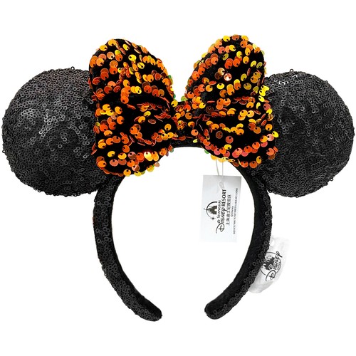 Halloween Tokyo Japan Disney Resort Black Orange Sequin Headband Minnie Ears US - Picture 11 of 12