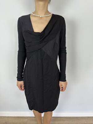 Helmut Lang Womens Black Gray Patchwork Ruched Long Sleeve Dress 0 XS/S Angora | eBay Helmut Lang Womens Black Gray Patchwork Ruched Long Sleeve Dress 0 XS/S Angora | eBay