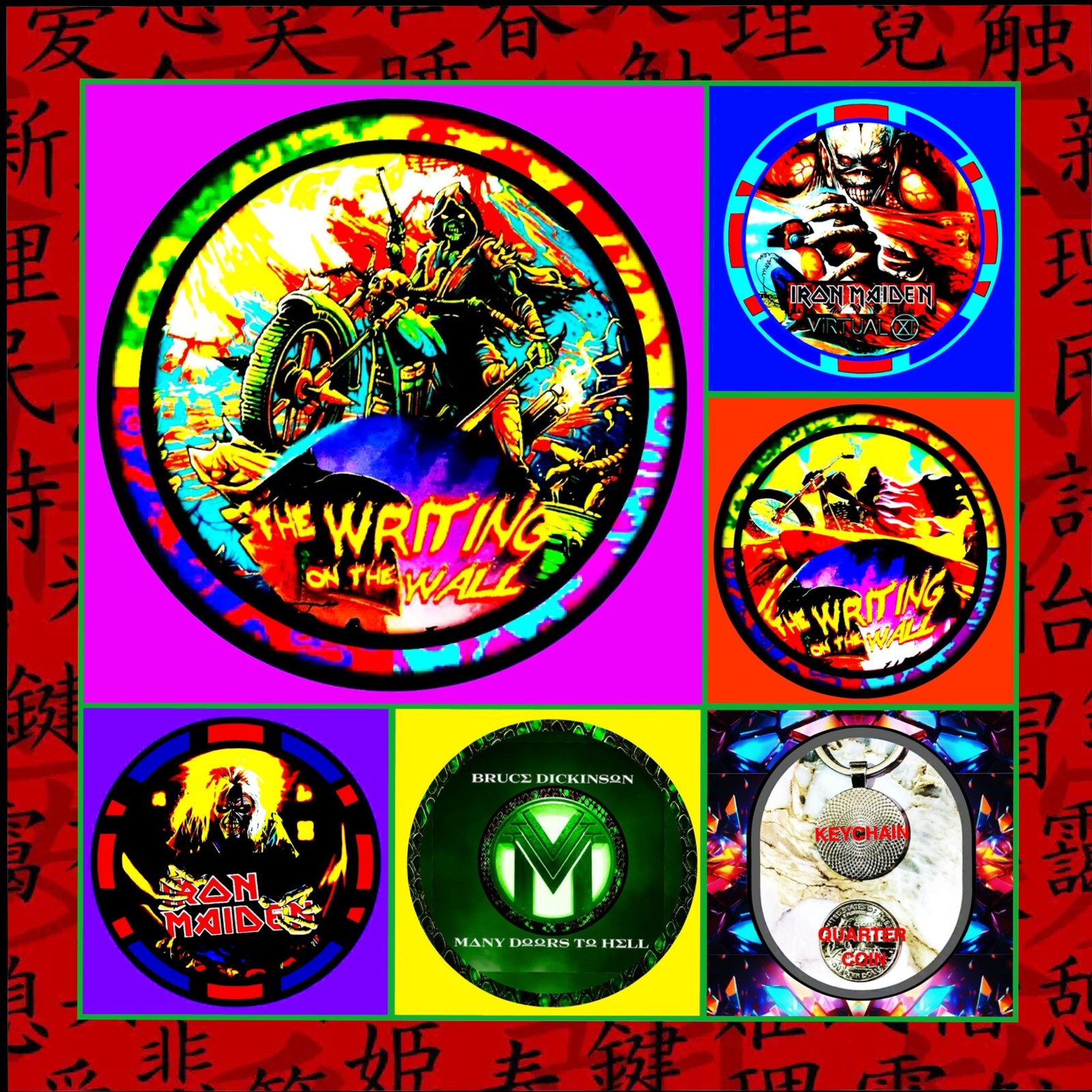 IRON MAIDEN 🇬🇧THE WRITING ON THE WALL 🇬🇧 FIVE RHODIUM KEYCHAINS