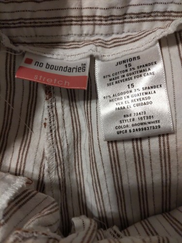 NO BOUNDARIES STRETCH CAPRI PANTS BROWN STRIPES JUNIORS SIZE 15 - Picture 8 of 8