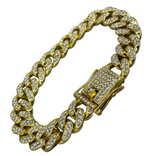 Bracciale uomo donna cubano dorato catena grumetta e brillanti Miami hip hop Ice