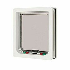 Pet Cat Dog Door Flap Outer Size 9.9" x 9.2" , 4 Way Locking, Large White