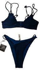 Womens ZAFUL Textured- O-Ring- 2 Piece Bikini-Size S -Double Shoulder Straps NWT