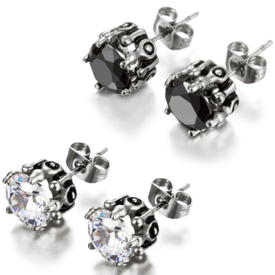 2pcs Cubic Zirconia Crown Ear Studs - Stainless Steel For Men & Women 2 thumbnail image