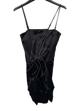 Lucy Paris Satin Cocktail Dress Size Medium Pleated Sleeveless Black Elegant NEW