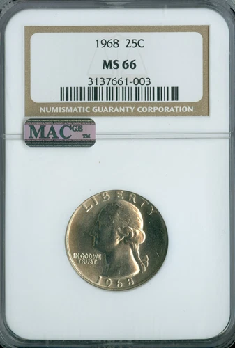 1968 WASHINGTON QUARTER NGC MAC MS66 PQ  RARE MAC SPOTLESS .