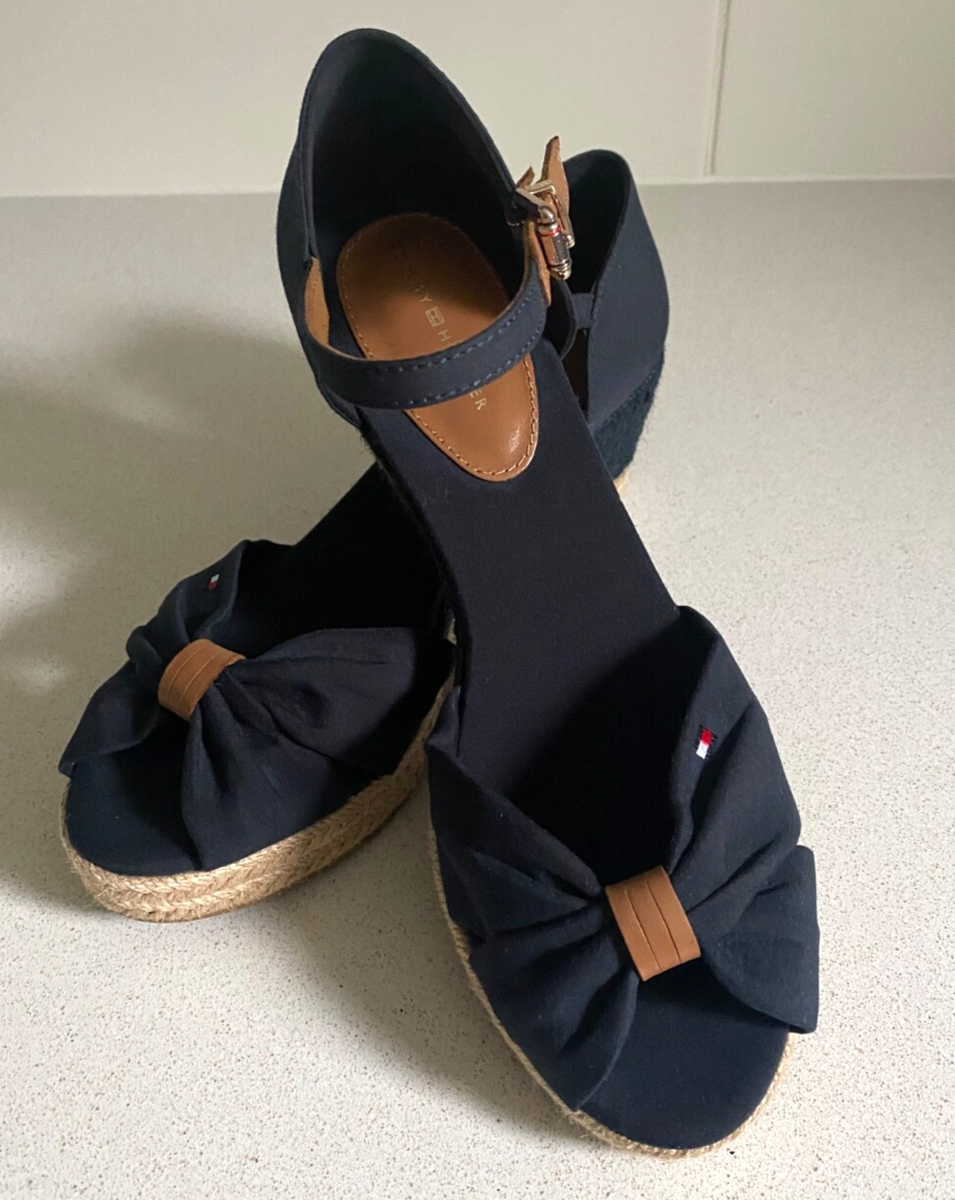 Tommy Hilfiger Bow Strap Low Wedge Heel Sandals UK