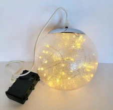 Plow & Hearth 8" Frosted Lighted Globe Hanging Decor Indoor Outdoor w/ Timer