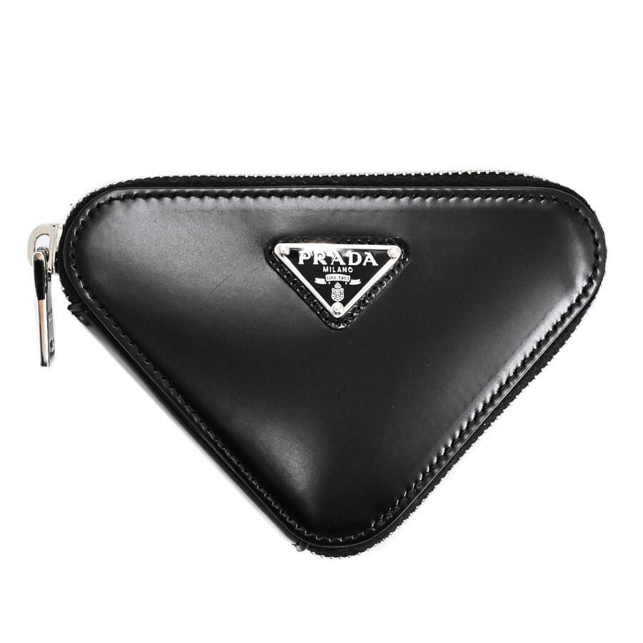 PRADA Mini Triangle Pouch in Nero Calf Leather with Silver Hardware Includes Original Box
