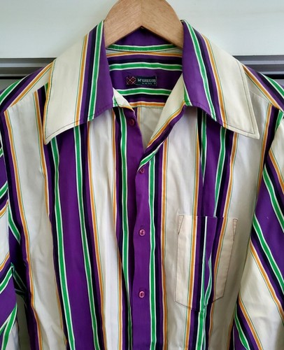 Vintage Mod 70's McGregor Cotton Shirt Purple Stripes Bell Sleeves - Size M - Picture 3 of 5