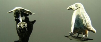PAIR STERLING PENGUIN CRYSTAL RHINESTONE EARRINGS V969