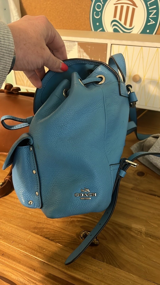 Coach Mini Turnlock Rucksack Backpack Azure Blue Pebbled Leather 37581 NWT Coach | Bags | Coach Azure Blue Leather Mini Turnlock  main image 2