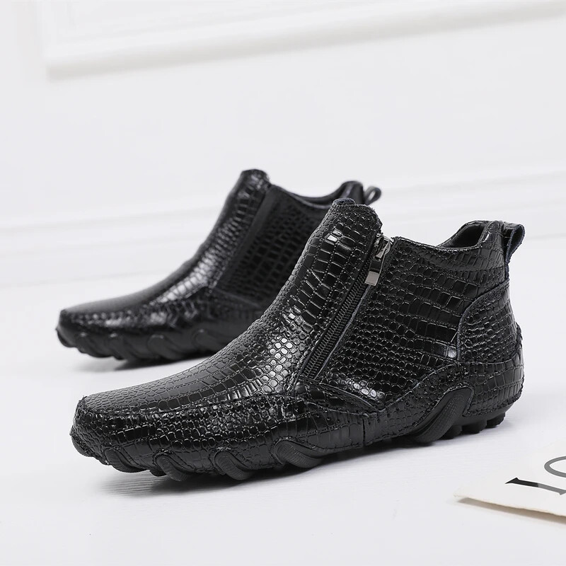Leather Men's Waterproof Ankle Boots Casual Warm Snow Non-slip Motorcycle Shoes image 7