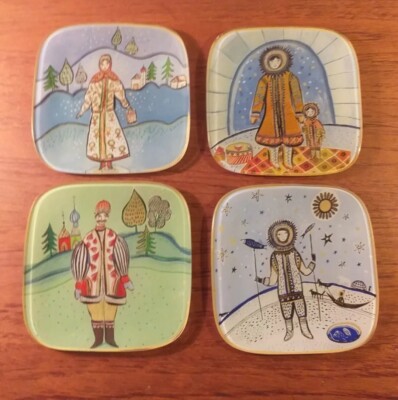 Fragonard Parfümeur 4er Set tolle nördliche Teller TRINKET SEIFENTELLER 