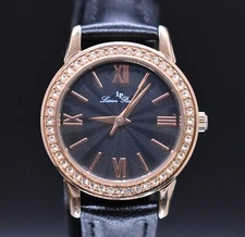LUCIEN PICCARD VELETA Watch Women Rose Gold Tone Crystal Bezel NEW BATTERY BAND