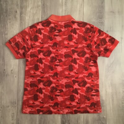 BAPE Fire camo polo shirt a bathing ape flame Red camo NIGO Size M