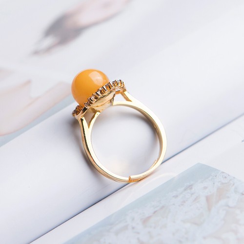 100% Natural Yellow Amber Gemstone Adjustable Silver Woman Ring AAAA 9x9mm - Picture 6 of 6