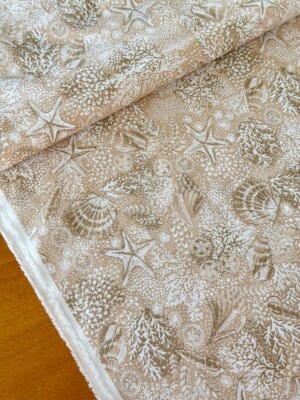 Makower Patchworkstoff HIGH TIDE Baumwollstoff maritim Seestern Muschel Koralle