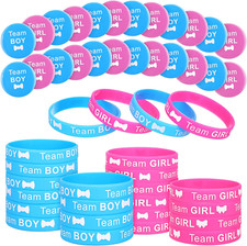 72 Pcs Gender Reveal Decorations: 36 Boy/Girl Pins  36 Bracelets Party Kit