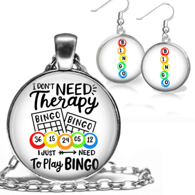 Bingo Therapy Gift Set Necklace & .925 Sterling Earrings Lucky Bingo Jewelry