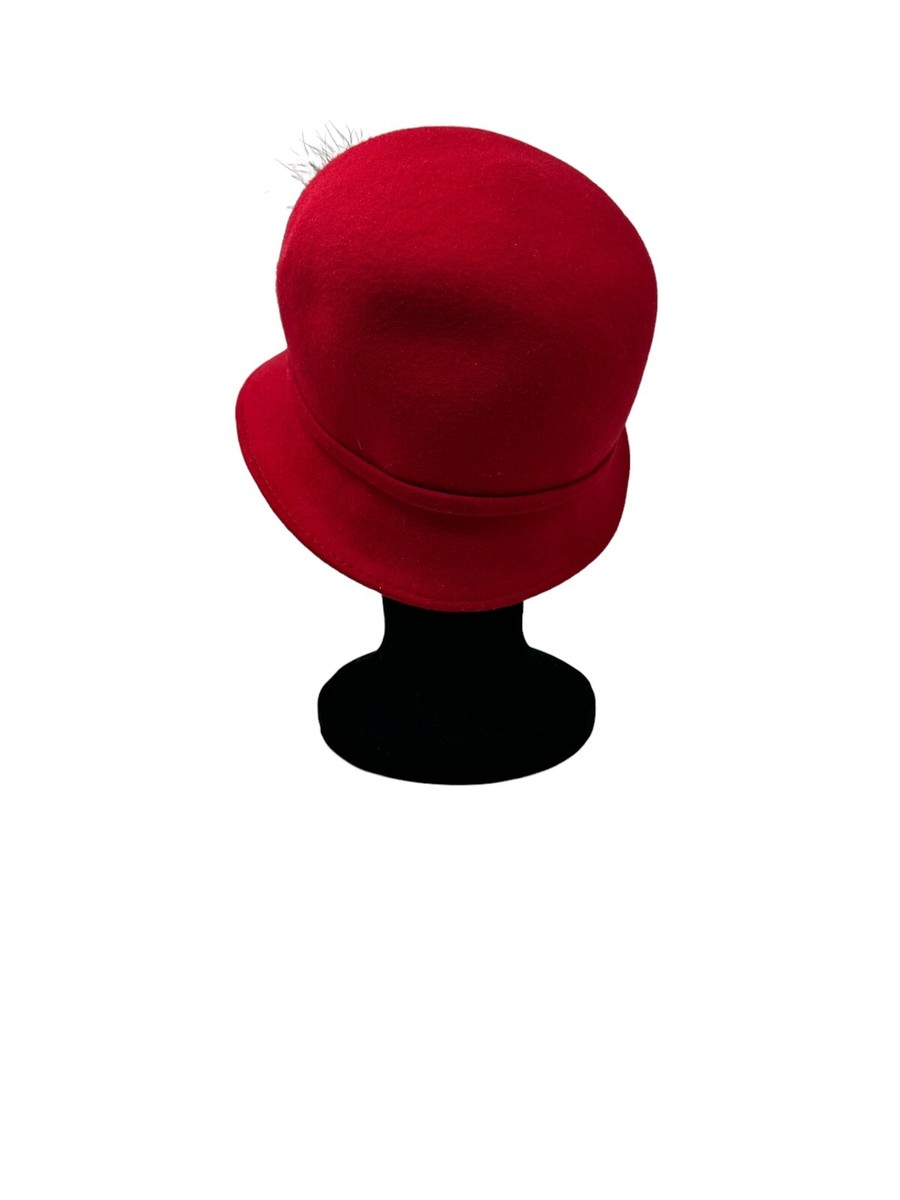 Raffaello Bettini Italy Hat Red Black Wool Cloche NWT Fur  display picture 1