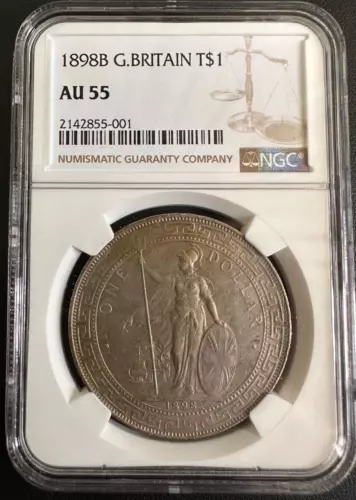 1898-B British, Hong Kong Trade Dollar NGC AU-55. KM# T5, Nice Problem Free Coin