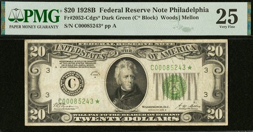 1928B $20 FRN Redeemable in Gold On Demand - PMG 25 - Rare Philadelphia Star - Picture 3 of 4