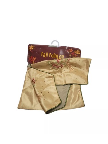 Fall Foliage Table Runner 12”x72" Gold Tone Tree Embroidery & Beading New - Picture 3 of 8