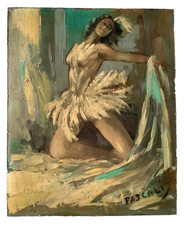 Josephine BAKER Dancing - French Modernist Oil Painting Signed PASCALI 1940's
