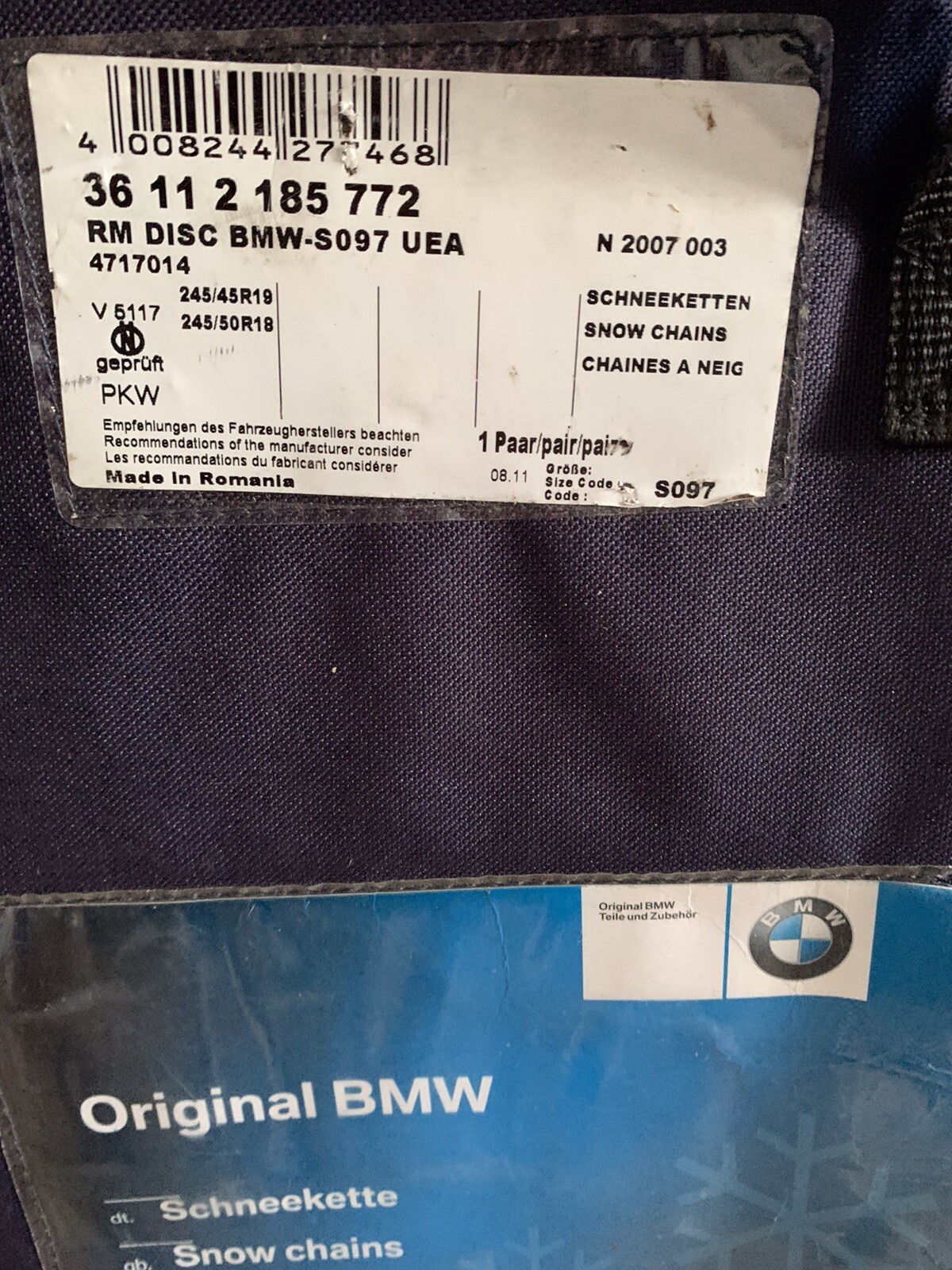 BMW X3 OEM SnowChains F25 X3, X4, 6 Series G32, G11 36112185772 Snow