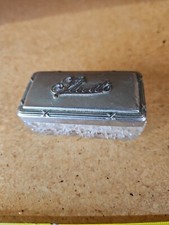 Vintage English Made Studs Etched Glass With Silver Plated Lid Small Container