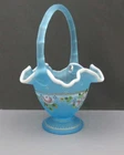 VINTAGE FENTON (MCM) HAND PAINTED GLASSWARE BASKET (f112)