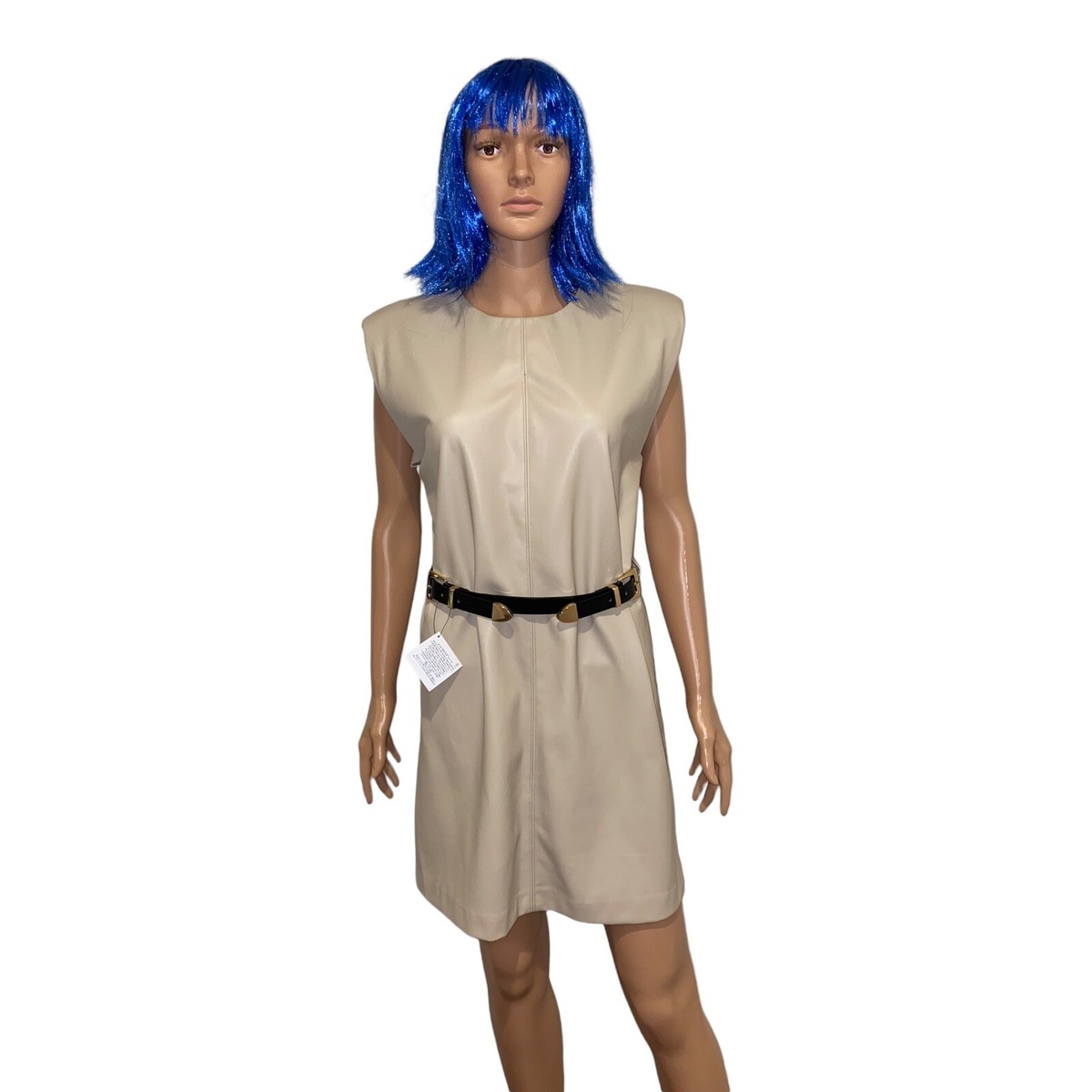 Zara Camel Nude Faux Leather Mini Dress With Shoulder Pads And Belt Size M New Zara Camel Nude Faux Leather Mini Dress With Shoulder Pads And Belt Size M New