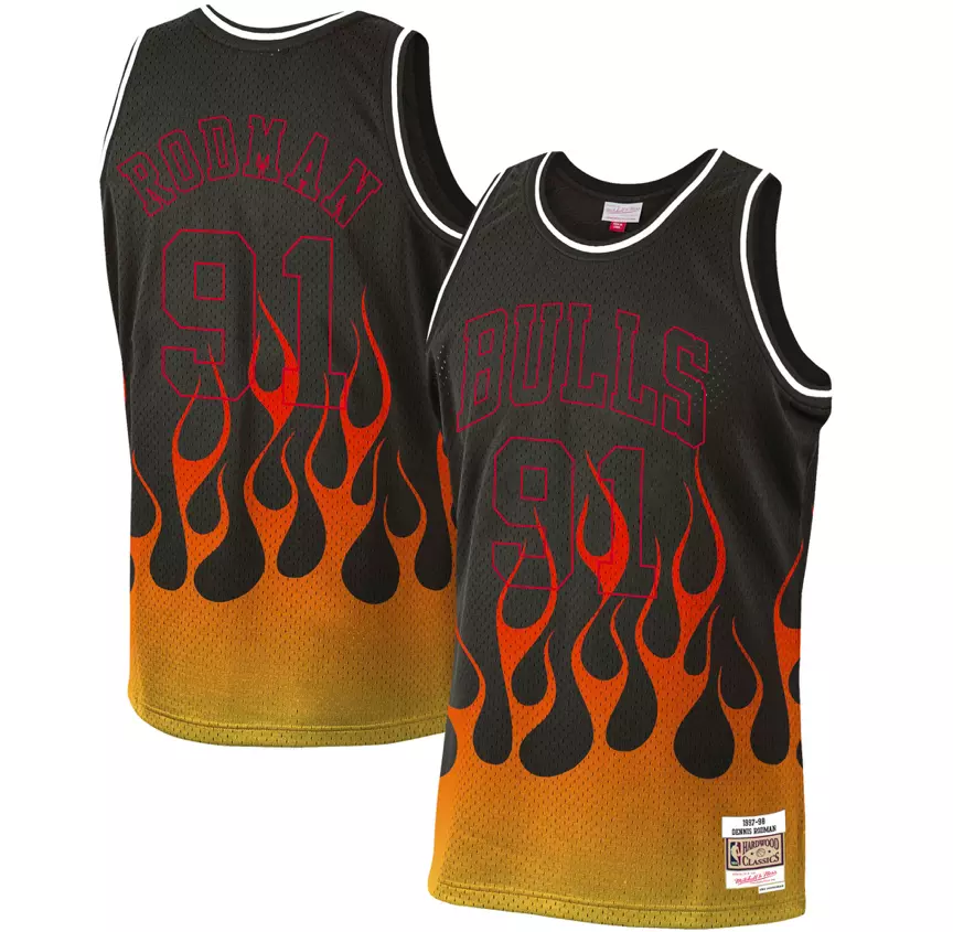 MITCHELL & NESS Dennis Rodman Chicago Bulls Flames 1997-98 Jersey