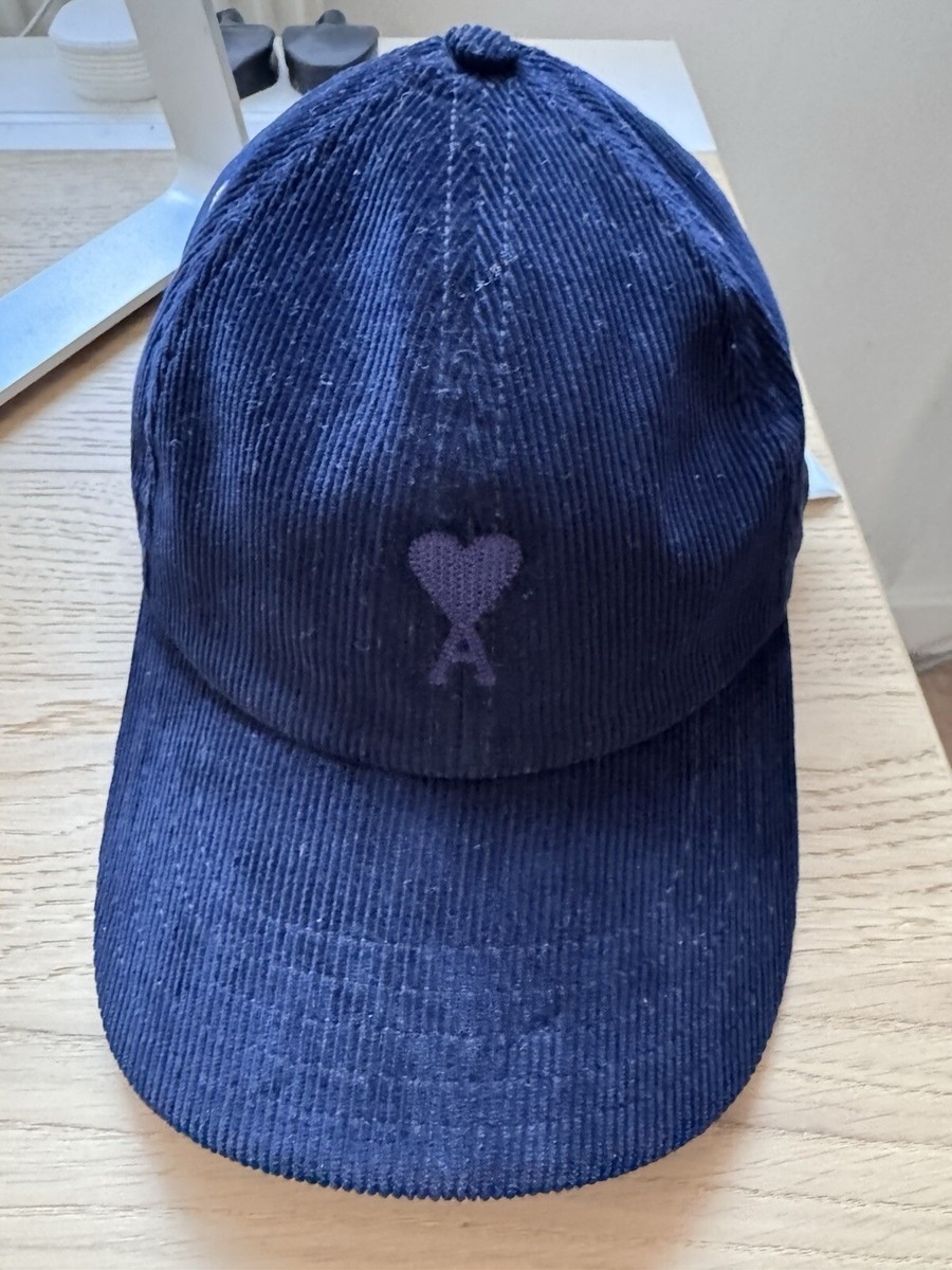 AMI PARIS ネイビー コーデュロイキャップ Ami Paris Unisex Men Heart Cap Navy/Blue Corduroy CAP ONE size