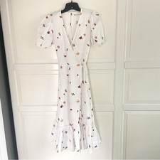 Reformation Veronika fruit print 100% linen white midi dress 26822